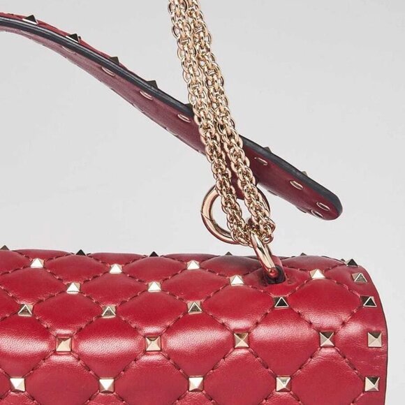 Valentino Dark Red Quilted Nappa Leather Rockstud Spike Large Shoulder Bag - Picture 6 of 11